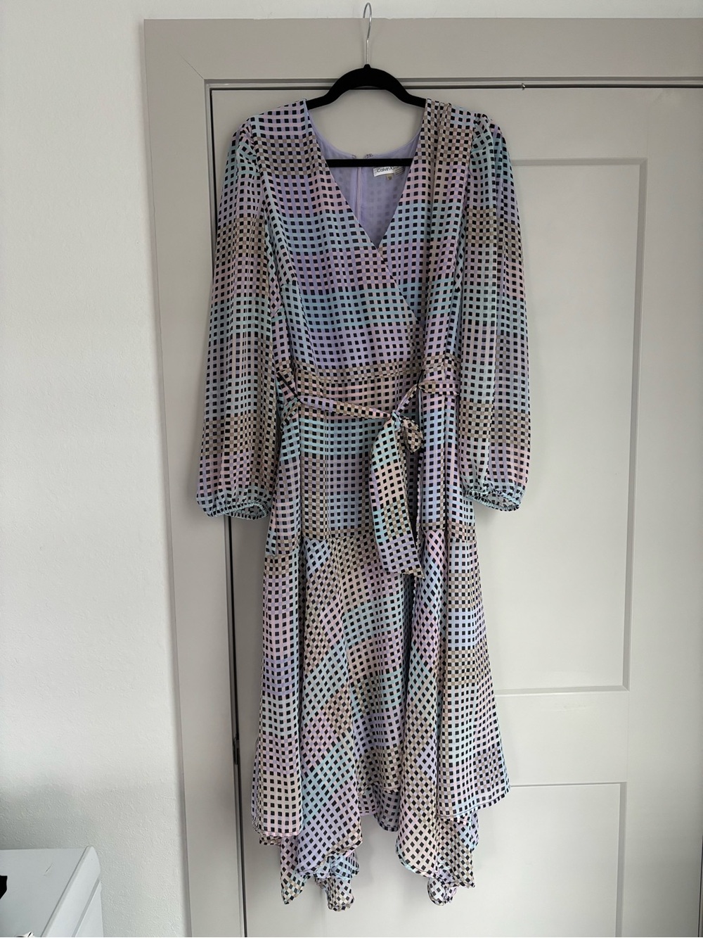 Calvin Klein Pastel Multi-Color Asymmetrical Wrap Dress